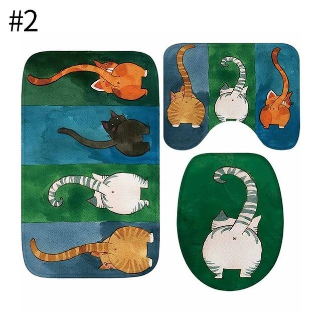3pcs Bathroom Carpet Cute Cat Set