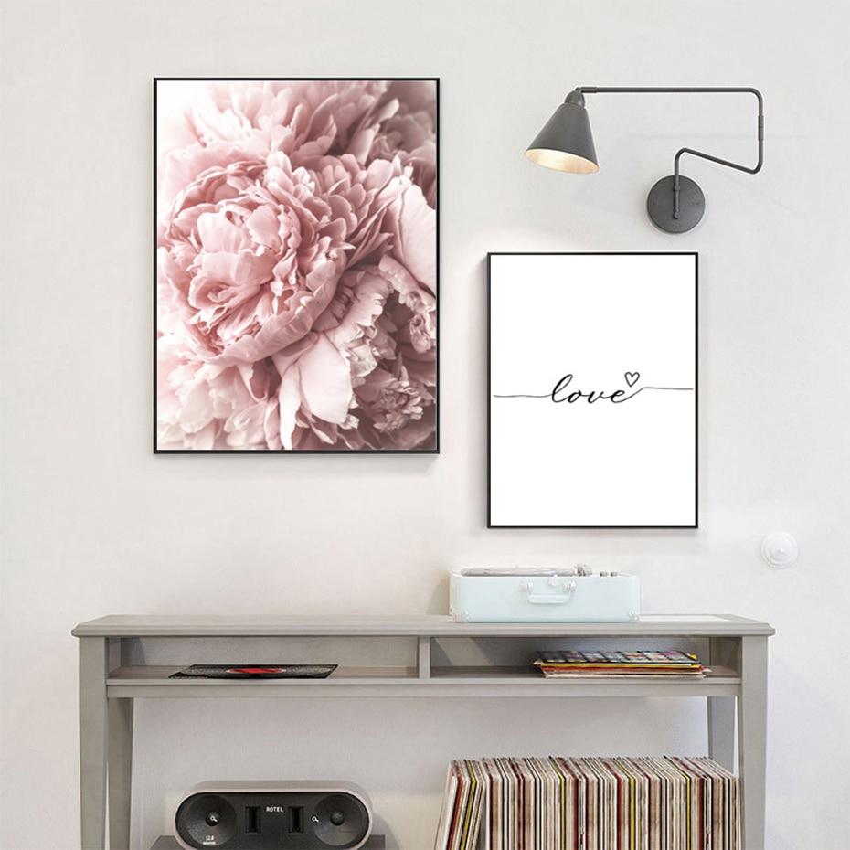 Nordic Poster Pink Peony Love Heart Wall Art Canvas Prints Unframed