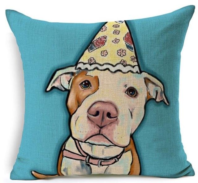 Dog Printed Linen Pillow Cover