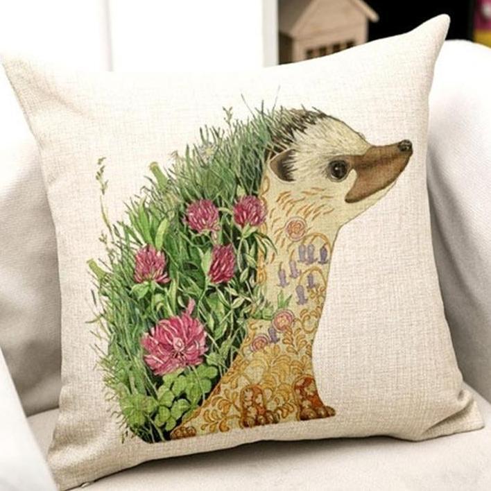 Hedgehog with Flower Cushion Cover