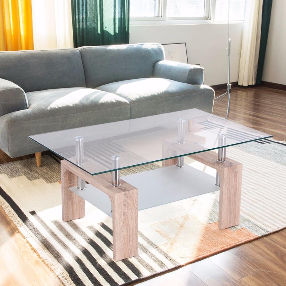 Bertha - Modern Glass Coffee Table with Storage Shelf